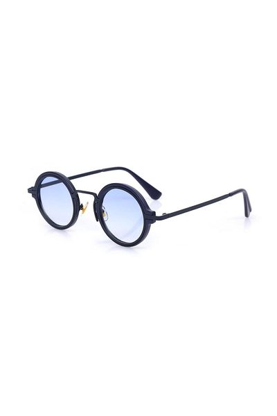 TomyHelf Uv400 Protected Dark Blue Frame Blue Gradient Glass Round Women's Sunglasses