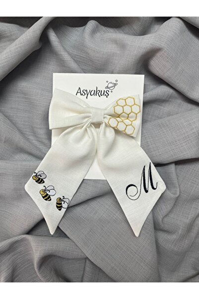asyakuş مشبك أوتوماتيكي بفيونكة مطرزة على شكل نحلة وحروف