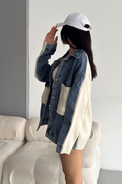 FEMELLE Women's Standard Size Knitwear Detailed Denim Jeans Jacket