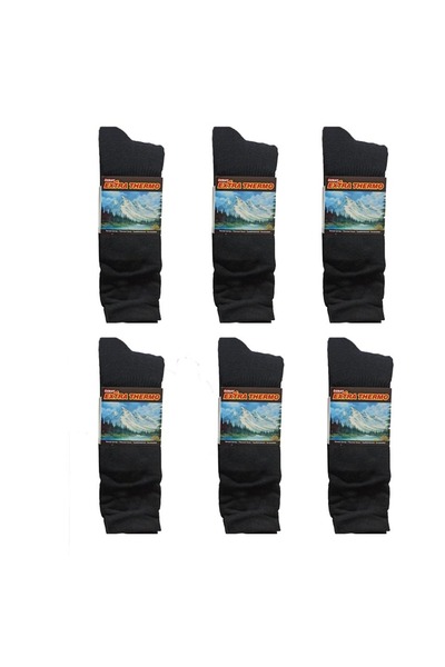 Özbay Black Color Long Hook Towel Winter Military Socks 6-Pack (40-45 No)