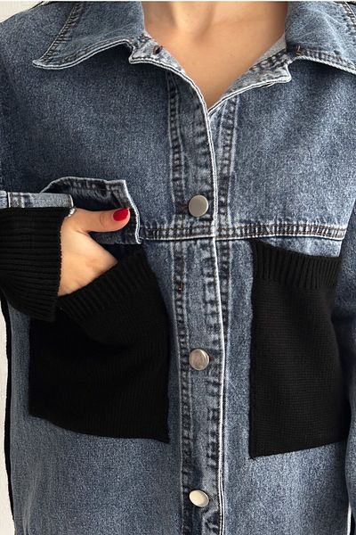 FEMELLE Jachetă de blugi de denim detaliată pentru tricotaj de mărime standard pentru femei