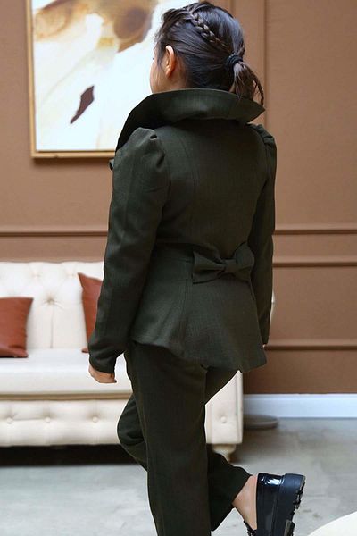 Riccotarz Κοριτσίστικο σακάκι με φουσκωτό γιακά, χακί πάτο και τοπ σετ
