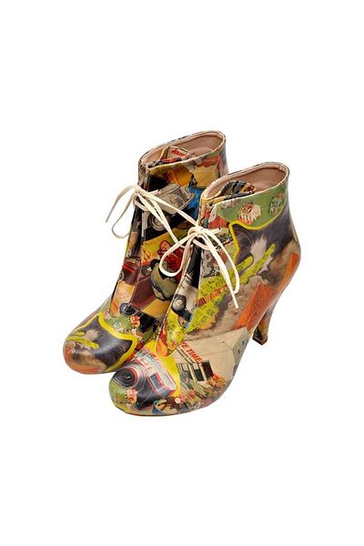 Dogo Bocanci cu toc multicolor din piele vegană de damă - design collage