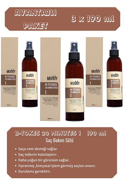 Muddy Nourishing and Repairing B-toxes 20 Minutes 1 Hair Milk 190 ml x 3