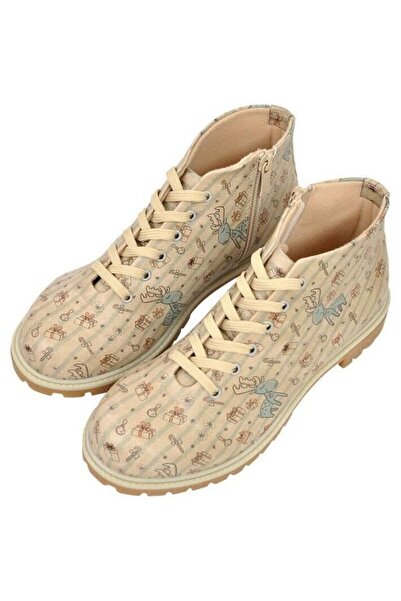 Dogo Kadın Vegan Deri Bej Fermuarlı Kısa Bot - Deer Xmass Tasarım