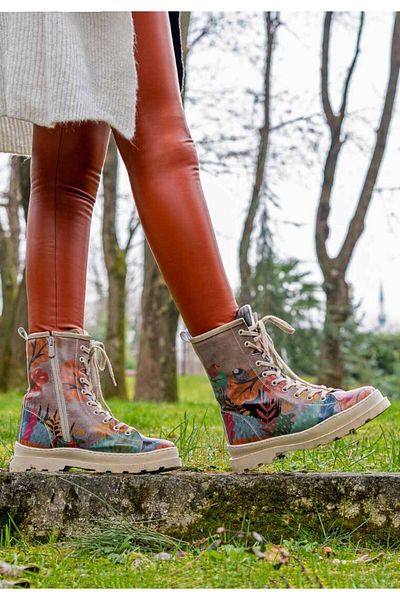 Dogo Women's Vegan Leather Multicolored Zippered Long Boots - Stories To Tell Design