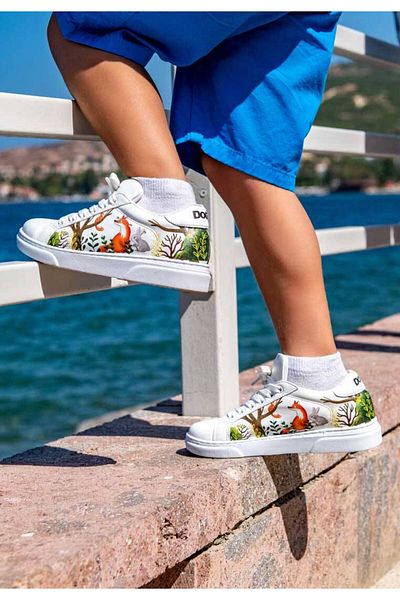 Dogo Pantofi albi din piele vegană unisex pentru copii - Design mai bine împreună