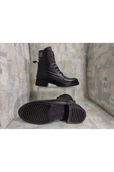 Riccardo Colli RİCCARDO COLLİ GENUINE LEATHER BLACK ZIPPERED AND LACE-UP THERMO SOLE BOOTS