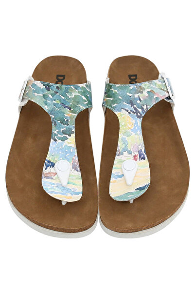 Dogo Women's Vegan Leather Blue Flip Flops - Somewhere In Time Design