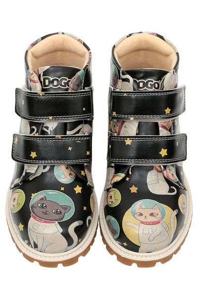 Dogo Παιδικές Vegan Δερμάτινες Μαύρες Casual Μπότες - Cats Of Space Design