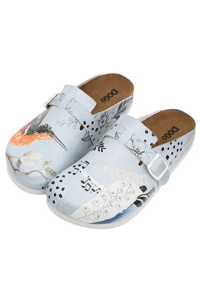 Dogo Women's Vegan Leather Blue Slippers - Birds Chirping Design
