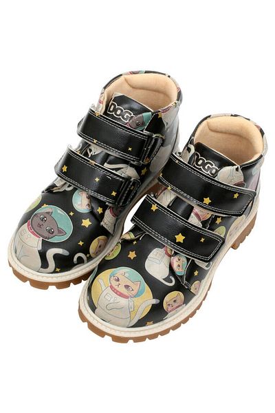 Dogo Παιδικές Vegan Δερμάτινες Μαύρες Casual Μπότες - Cats Of Space Design