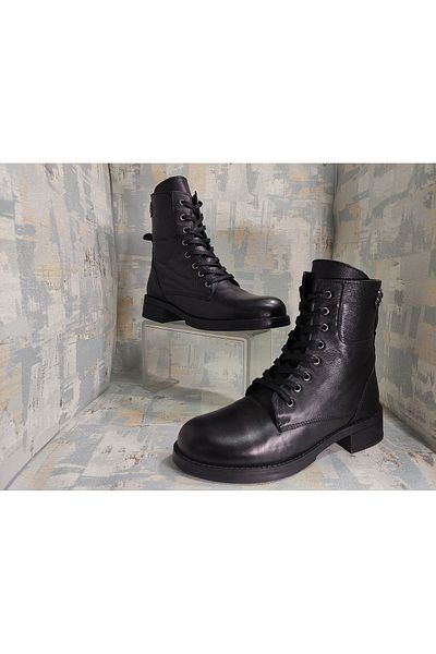 Riccardo Colli RİCCARDO COLLİ GENUINE LEATHER BLACK ZIPPERED AND LACE-UP THERMO SOLE BOOTS