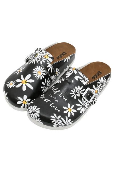 Dogo Women's Vegan Leather Black Slippers - Self Love Is The Best Love Design