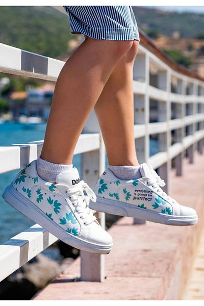 Dogo Pantofi albi din piele vegană unisex pentru copii - Everything Is Gonna Be Purrfect Design