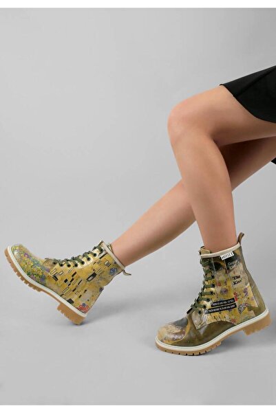 Dogo Kadın Vegan Deri Çok Renkli Uzun Bot - Gustav Klimt The Kiss Muse Tasarım