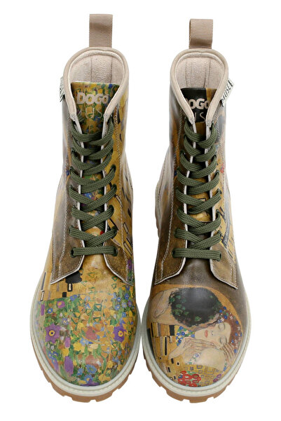 Dogo Kadın Vegan Deri Çok Renkli Uzun Bot - Gustav Klimt The Kiss Muse Tasarım