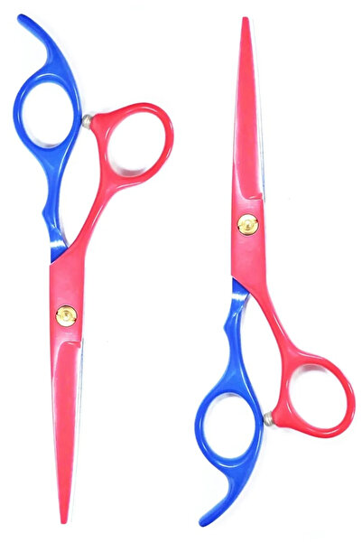 xolo Kuyruklu Kırmızı Mavi İmaj Kuaför Makası Düz Uçlu Saç Kesim Makası 6 inç...