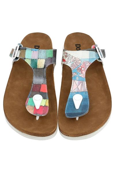 Dogo Women's Vegan Leather Multicolored Flip Flops - Yabara With Fish Design