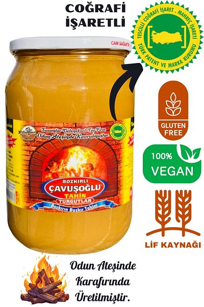 Bozkırlı Çavuşoğlu Double Roasted Pealess Steppe Tahini on Wood Fire 600g Glass Jar
