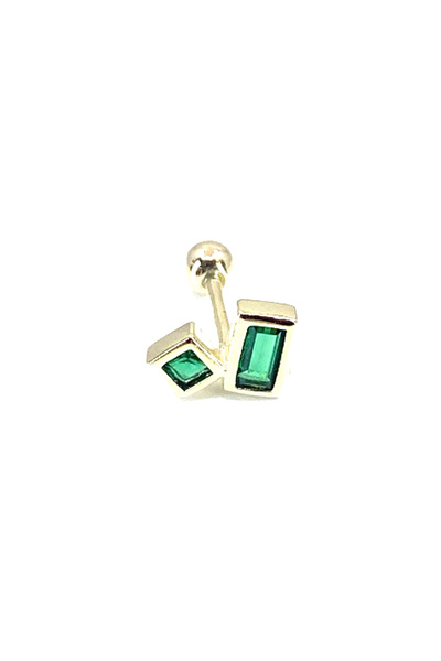La femme by begum Green Square Rectangle Baguette Gold Back Ball Rotating Piercing,helix,flat,conch,tragus etc