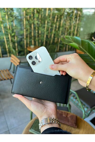MFT Leather Design Black Leather Phone Wallet - GENUINE Compartment