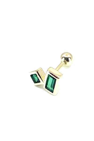 La femme by begum Green Square Rectangle Baguette Gold Back Ball Rotating Piercing,helix,flat,conch,tragus etc