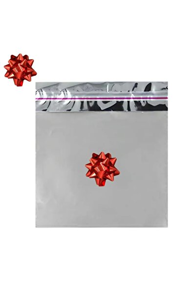 Ambalaj Evi Ασημί μεταλλικό φιόγκο 17x25 cm - 10 τεμάχια και 10 αυτοκόλλητα