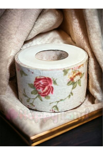 Happyland Rose Patterned Cream Color Ribbon 50 mm