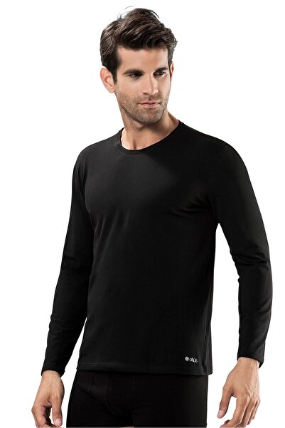 OBJE Siyah Likralı Cotton O Yaka Uzun Kollu Fanila