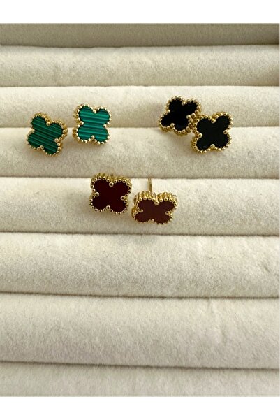 Finery by Nerrs Marka Yonca Model Siyah Renk Çelik Üzeri 18k Kaplama Küpe