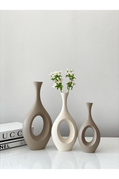 stilinbu Set de 3 vaze ceramice boeme hitite - maro lapte, alb spart, culori maro lapte H253035