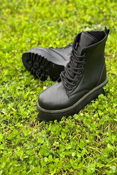 Allyup Günlük Kadın Siyah Bot Bağcıklı Kalın Yüksek Tabanlı Yumuşak Hafif Rahat Bootie 1073