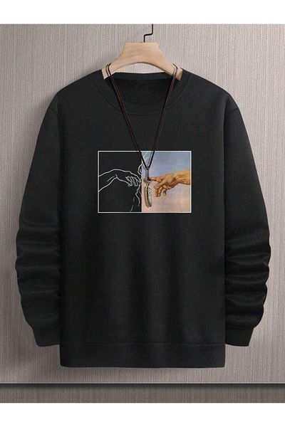 AEMİ Adamo and God's Hand Printed - Hanorac oversize din bumbac de iarnă