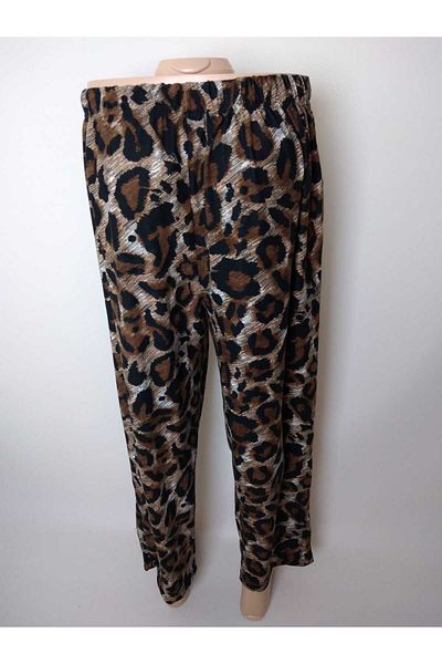 YAŞAR TRİKO Women's Large Size Leopard Print Seasonal Pocket Elastic Cotton Suede Home Street Door Front Bottom Clothing