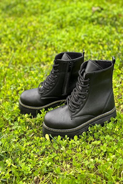 Allyup Günlük Kadın Siyah Bot Bağcıklı Kalın Yüksek Tabanlı Yumuşak Hafif Rahat Bootie 1073