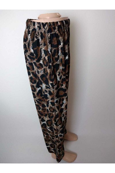 YAŞAR TRİKO Women's Large Size Leopard Print Seasonal Pocket Elastic Cotton Suede Home Street Door Front Bottom Clothing