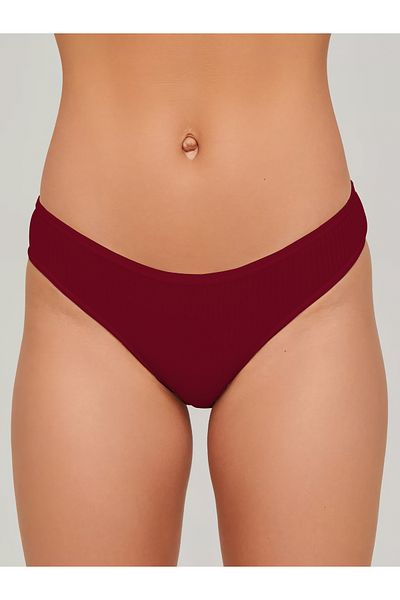 MİSTİRİK Slip din bumbac elastic model Taranto cu talie înaltă cu nervuri Culoare Bordeaux