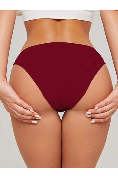 MİSTİRİK Slip din bumbac elastic model Taranto cu talie înaltă cu nervuri Culoare Bordeaux