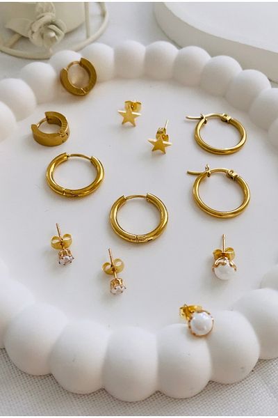 VNS Accessories Steel 6-Piece Earring Set-Star (GOLD&SILVER)