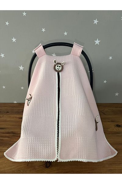 Jaju Baby Salmon Waffle Fabric Organic Lamb Design Stroller Cover