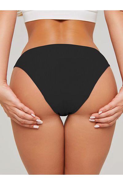 MİSTİRİK Slip din bumbac elastic model Taranto cu talie înaltă cu nervuri Culoare neagră