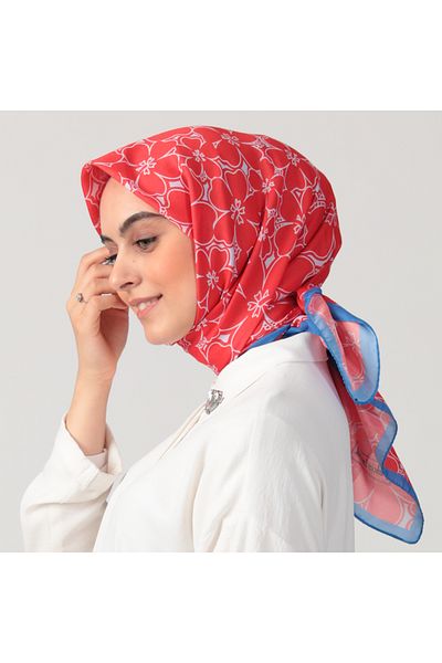 ipekistanbul Cotton Silk Scarf - Clover Pattern - Red