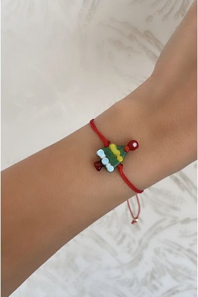 SİSTORİZE Your Luxury Murano Glass Red String Bracelet Pine Tree And Motto Card