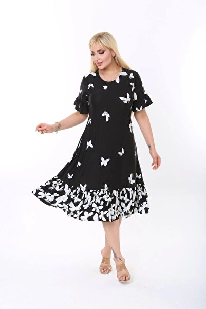 ModaSehle Women's Plus Size Skirt Ruffle Pocket Viscose Fabric Stretchy Short Sleeve Dress