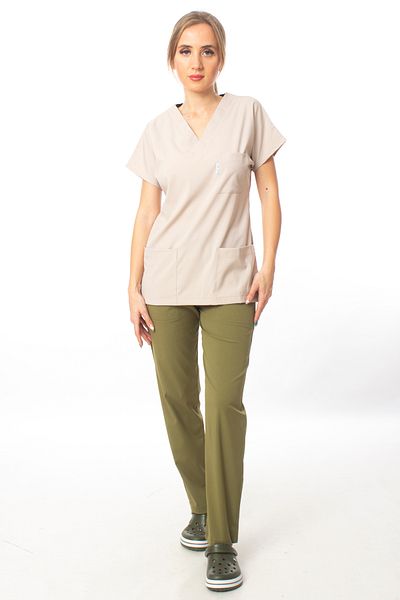 Simirna Üniforma Țesătură premium Lycra Chirurgic Doctor Asistentă Top Crem Partea de jos Kaki Verde Costum