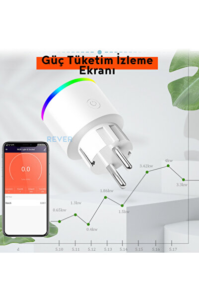 Rever Wi-Fi Tuya Supported Current Protected Rgb Led Lighted Smart Socket