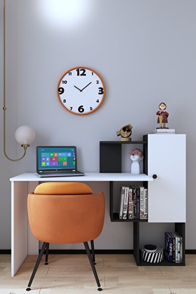 mobilanka Newton Kitaplıklı Çalışma Masası Beyaz Siyah