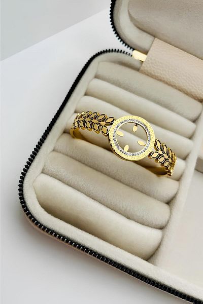 The Collection Anti-tarnish Steel Quarter Clamp Bracelet Leaf Quarter Bracelet