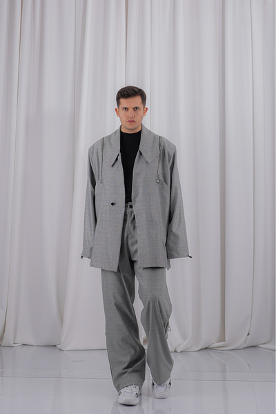 LoFiBuy Fermuar Detaylı Unisex Tie Collar Oversize Takım - Piramit